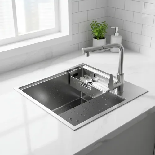 Bacha Cocina Acero Inox Con Grifería Flexible Con Accesorios