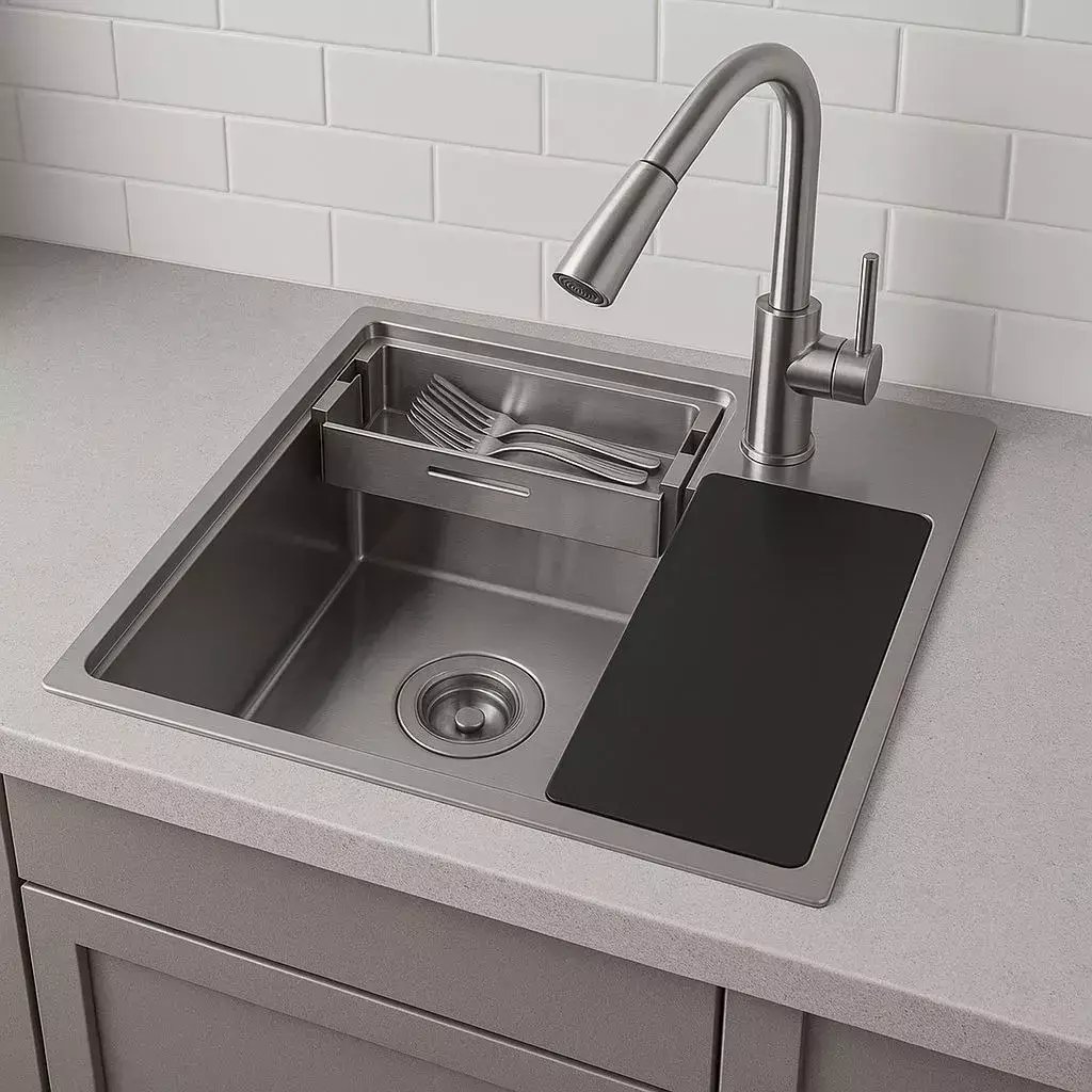Bacha de cocina de acero inoxidable 304 cromo con grifería y accesorios - CM5050-B