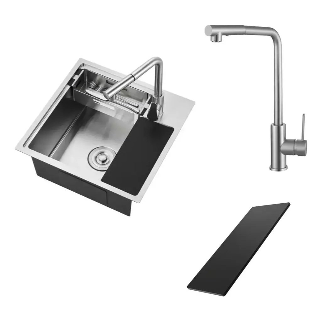 Bacha de cocina de acero inoxidable 304 cromo con grifería y accesorios - CM5050-B