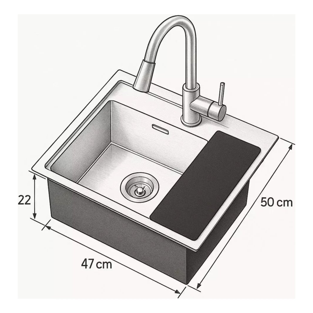 Bacha de cocina de acero inoxidable 304 cromo con grifería y accesorios - CM5050-B