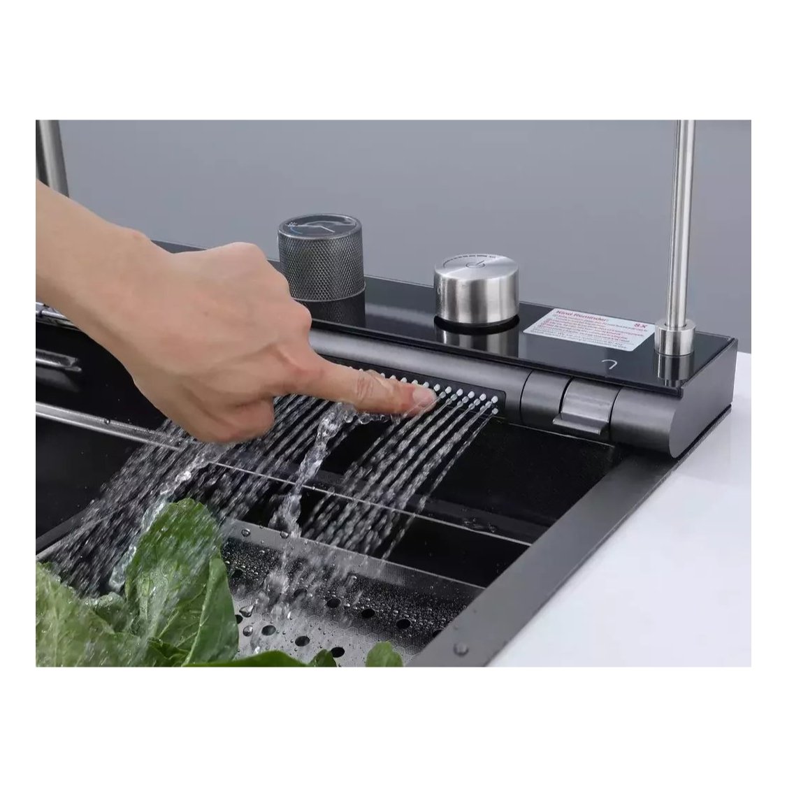 Bacha inteligente multifunción de acero Inoxidable nanoblack con grifería y accesorios