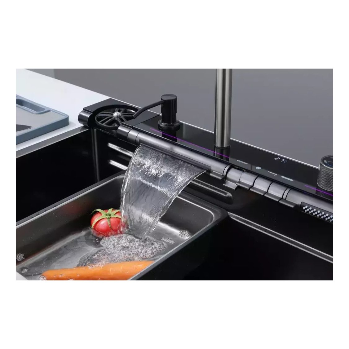 Bacha inteligente multifunción de acero Inoxidable nanoblack con grifería y accesorios