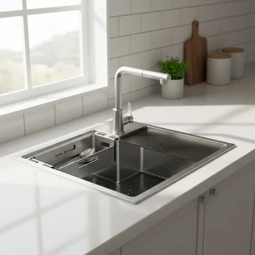 Bacha Cocina Acero Inox Con Grifería Flexible Con Accesorios
