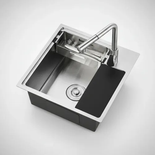 Bacha Cocina Acero Inox Con Grifería Flexible Con Accesorios