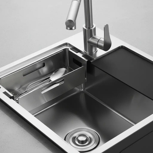 Bacha Cocina Acero Inox Con Grifería Flexible Con Accesorios
