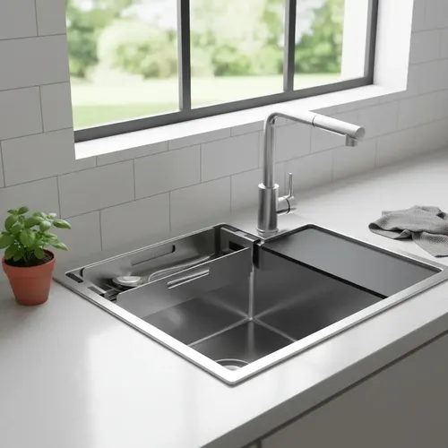 Bacha Cocina Acero Inox Con Grifería Flexible Con Accesorios